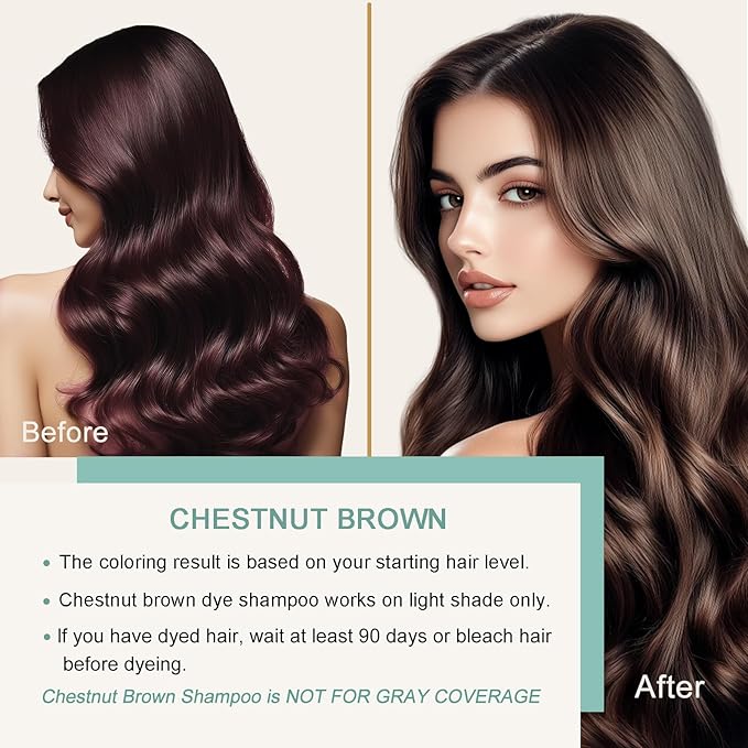 Fvquhvo Hair Dye Shampoo 3 in 1, Hair Color Shampoo, Light Brown Hair Dye, Brown Hair Shampoo, Colors in Minutes, Easy to Use, 16.90 Fl Oz