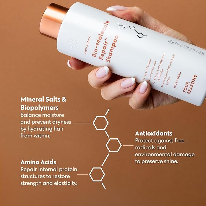 FOUR REASONS Bio-Molecule Repair Shampoo - Sulfate-Free Bond Repair Shampoo for Damaged & Dry Hair, Strengthens & Restores Moisture Balance - Vegan & Cruelty-Free