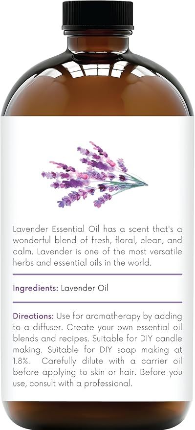 Handcraft Blends Lavender Essential Oil in Glass Bottle – Huge 16 Fl Oz – 100% Pure and Natural – Premium Grade Oil for Diffuser and Aromatherapy, Skin, Massage, Candle and Soap Making Fragrance