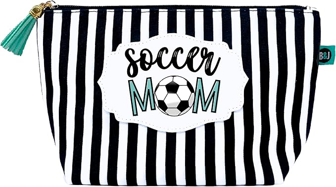 Brooke & Jess Designs Sports Mom Soccer Pouch Gifts for Women Striped Makeup Bags Cosmetic Bag Travel Toiletry Makeup Pouch Pencil Bag with Zipper Best Birthday Just Because Mother Gifts