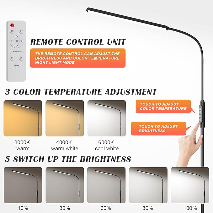 Bright LED Floor Lamps Remote Dimming for Eyelash Extension Tattoo Manicure Craft Drawing Makeup,Living Room Bedroom Office Adjustable Standing Reading Lights Esthetician Decor Supplies Nail lamp