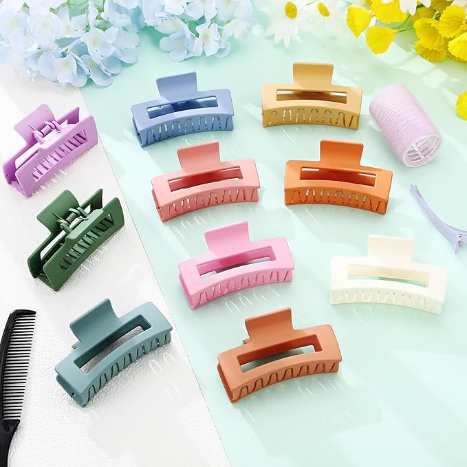XunYee 100 Pcs Hair Claw Clips Bulk Large Square Jaw Headwear Clips Set for Women Nonslip Rectangle Hair Accessories Clip for Girl Women Gifts Beauty(3.4'',Frosted Color)