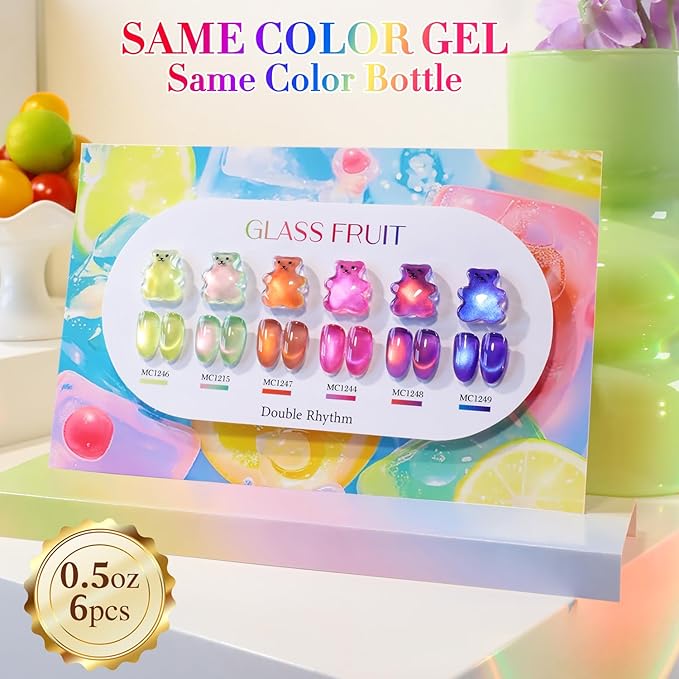 Double Rhythm 0.5 OZ Cat Eye Gel Polish with Magnet 15ML Same Color Same Bottle Holographic Glitter Shimmer Translucent Jelly Color Magnetic Polish (Glass Purple-MC1244)