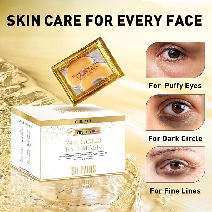 CHMI Under Eye Patches (200 Pairs) - 24K Gold Eye Patches for Puffy Eyes, Dark Circles, EyeBags and Wrinkles, Collagen Skin Care Products, Beauty & Personal Care