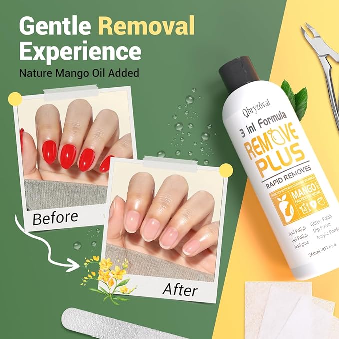 Acetone Nail Polish Remover: Professional Soak off Gel Polish Nail Glue Remover Natural Formula with Mango Oil 8 Fl Oz for Acrylic Dip Powder Remover at Home Salon