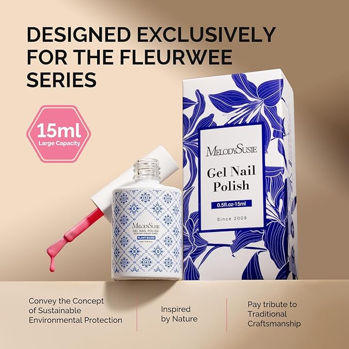 MelodySusie Fleurwee Plant Based Gel Nail Polish, Hema Free Light Rose Pink Nail Polish, Soak Off UV LED Gel Polish Gift for Women 21 Non Toxic Long Lasting Nail Art Manicure Salon DIY at Home B1604