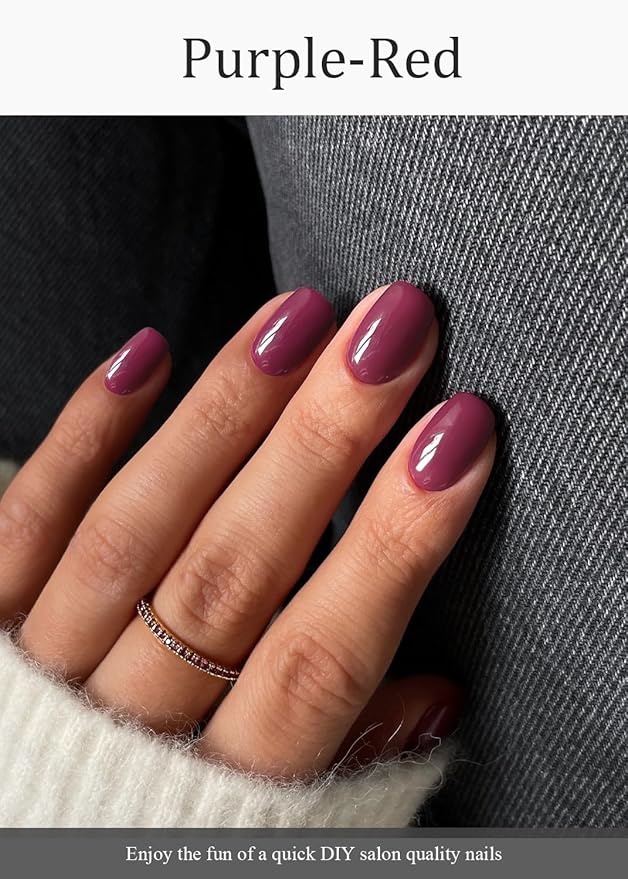 Semi Cured Gel Nail Strips (Purple-Red), Fall, 20 Pcs Gel Nail Wraps, Stickers, Salon Quality, Works with Any Lamps