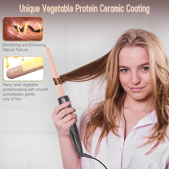 3-in-1 Curling Iron Set with Curling Brush, 3 Interchangeable Ceramic Curling Irons (0.5 "-1.5"), Dual Voltage 30 Second Rapid Heating, Heat-Resistant Gloves and 2 Clips