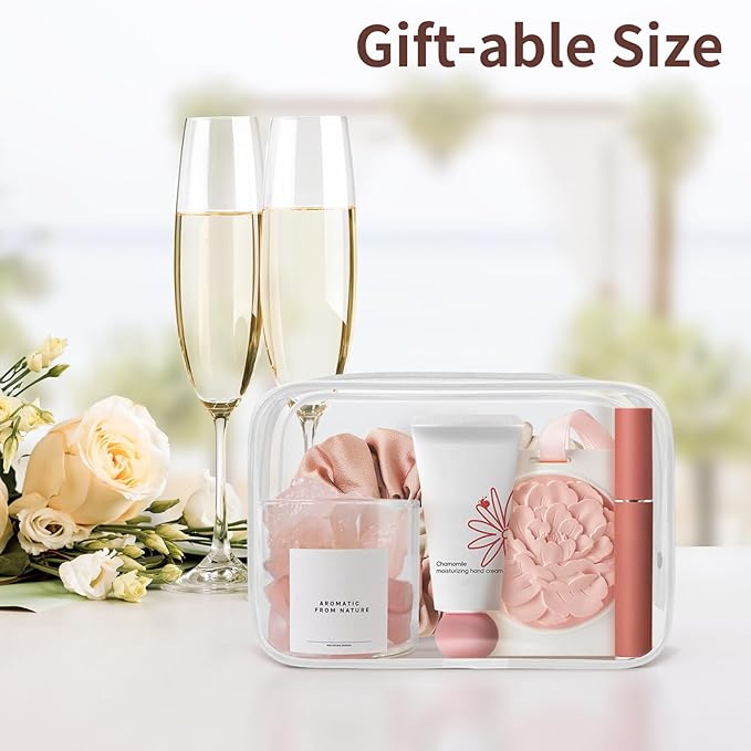 TISRATOK 12 PCS Clear Makeup Bag for Women with Zipper, TSA Approved Toiletry Pouch, Cosmetic Bag Bulk for Travel Organizer Essentials - White,Small