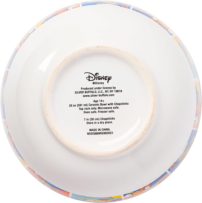 Silver Buffalo Disney Donald Duck Expressions Ceramic Ramen Noodle Rice Bowl with Chopsticks and Spoon, Microwave Safe, 20 Ounces