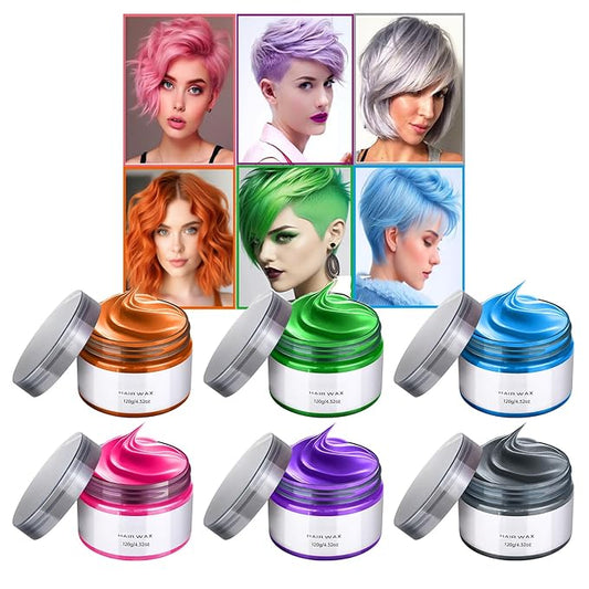 6 Color Temporary Hair Color Wax, Stocking Stuffers for Kids, Blue Green Purple Pink Orange Gray Hair Dye Natural Instant Hair Wax Color, DIY Temporary Hair Color for Kids Women Men Daily Christmas