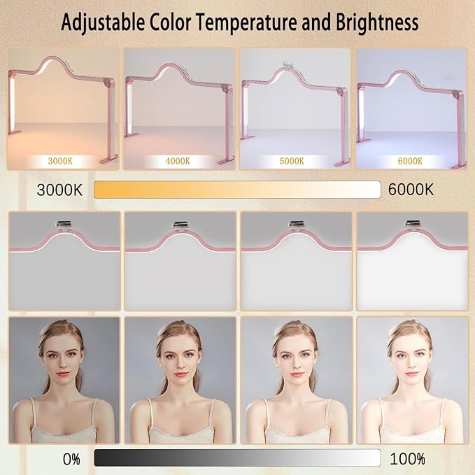 KEDAO Nail Light for Desk Half Moon Light for Nail Desk 34Inch Foldable LED Table Lamp Manicure for Table Adjustable Dimmable Half Moon Lamp for Lash Beauty Tattoos Crafts Pink