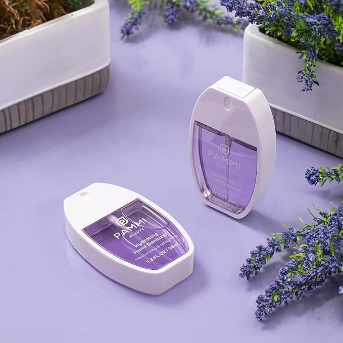 PAMMI Power Mist Hydrating Hand Sanitizer Spray, Portable Travel Size Pocket Hand Sanitizer, Scented Handsanitizer Mini Spray For Car - 600 Sprays (2 Packs (White Peach))