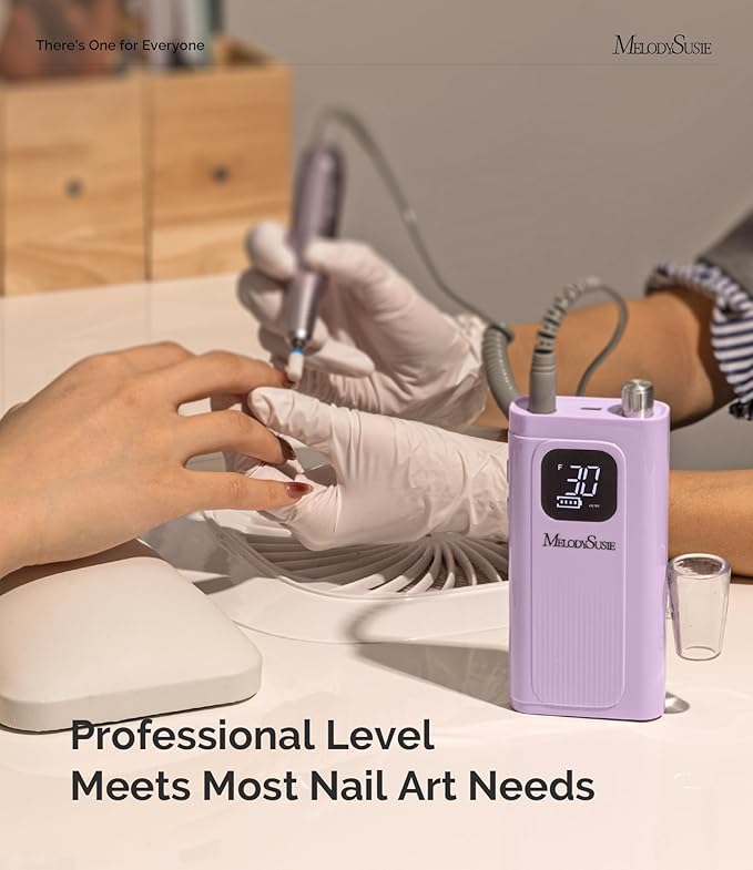 MelodySusie Entry-Level Clip-On Cordless Essential Nail Drill, SC300F 30000RPM Reliable E-File with LCD Display for All Manicure Shaping & Gel Removal, Ideal for Training, Nail Art Practice & Home Use