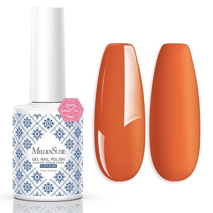 MelodySusie Fleurwee Plant Based Gel Nail Polish, Hema Free Dark Orange Nail Polish, Soak Off UV LED Gel Polish Gift for Women 21 Non Toxic Long Lasting Nail Art Manicure Salon DIY at Home P43