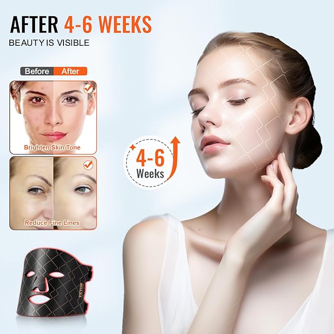 VEVOR Red Light Face Mask, LED Face Mask with 3 Wavelengths and 3 Intensity Levels, Soft Silicone Facial Skin Care Device for Skin Health, Anti Aging Wrinkles, Portable for Travel and Home Use