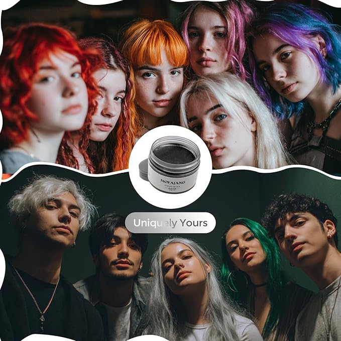 Black Temporary Hair Color Wax - SOVONCARE Washable Hair Dye for Men & Women, All-Day Hold Disposable Hair Styling Clays for Party, Cosplay & Daily 4.23 oz