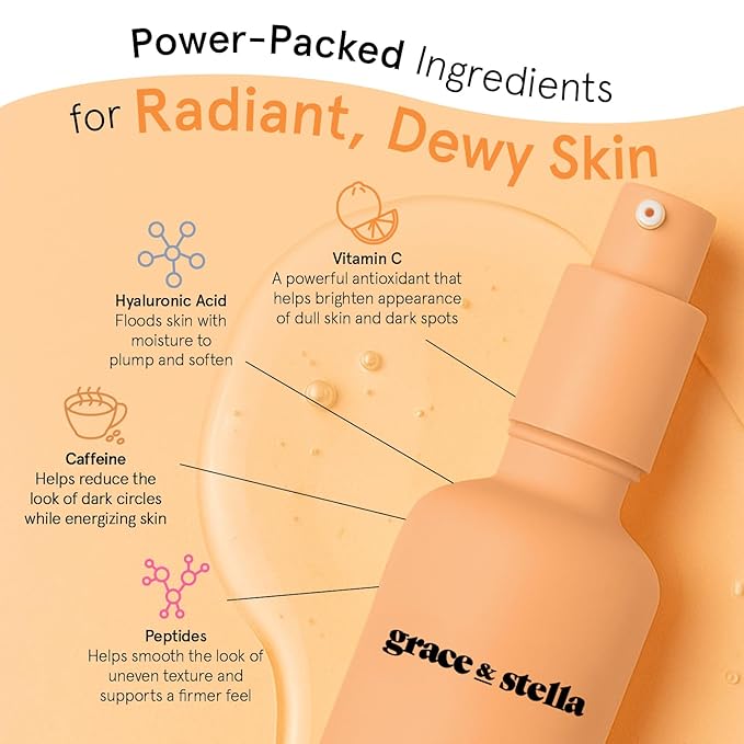 grace & stella Vitamin C Serum for Face (50ml /1.7 fl oz)- Brightening Vitamin C for Face with Hyaluronic Acid Serum To Reduce Dullness & Dark Spots - Vegan Skincare