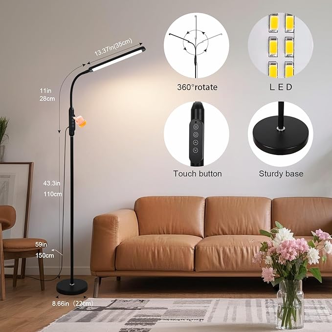Bright LED Floor Lamps Remote Dimming for Eyelash Extension Tattoo Manicure Craft Drawing Makeup,Living Room Bedroom Office Adjustable Standing Reading Lights Esthetician Decor Supplies Nail lamp