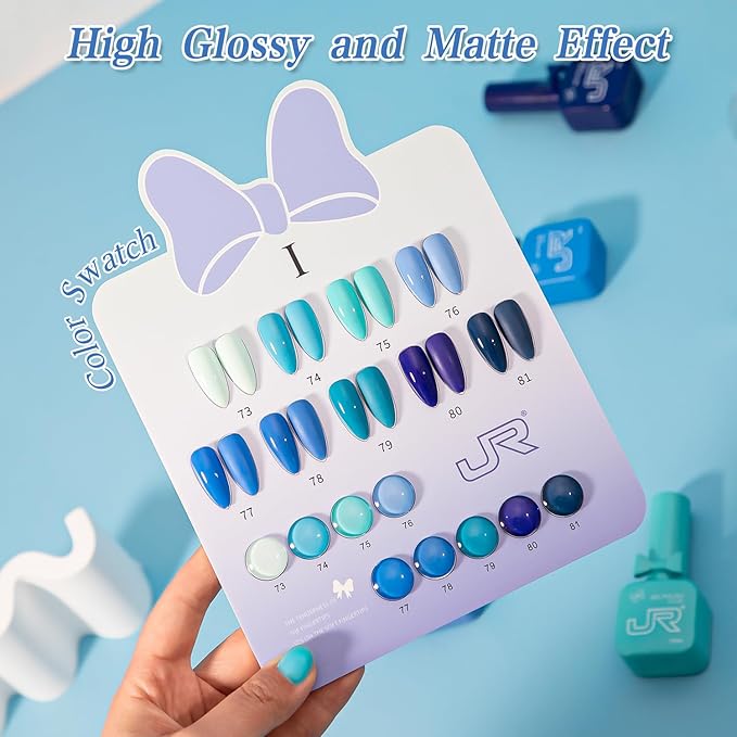 JR 9 PCS 0.5oz Nail Gel Polish Set Same Color Same bottle Ocean Blue Gel Nail Set UV LED Soak Off Polish Set Home DIY Gift Blue Set
