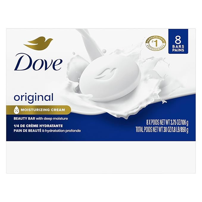 Dove Beauty Bar Soap Original 8 Count for Soft, Smooth Skin, with 1/4 Moisturizing Cream 3.75 oz