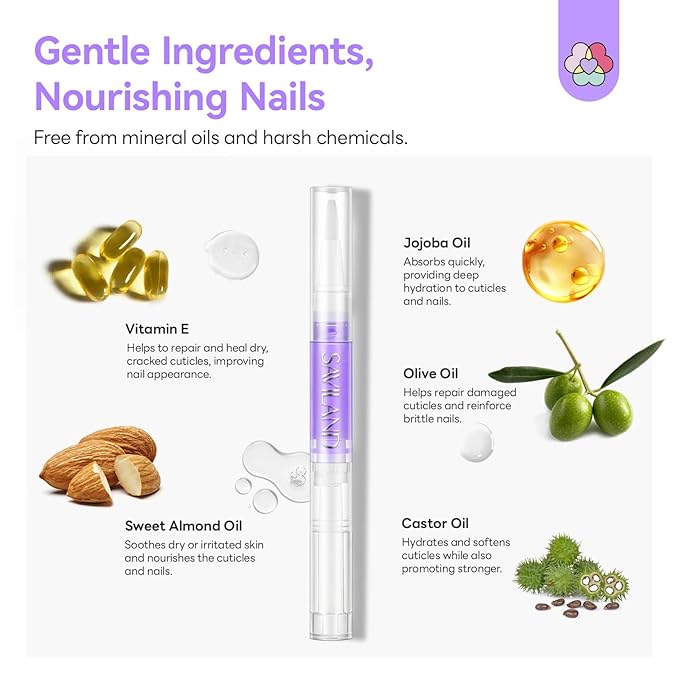 SAVILAND Natural Cuticle Oil Pen: 18 PCS Plant-Based Cuticle Oil for Nails Quick-Absorbing Nail Oil Pen with Vitamin E Deeply Repair Cuticle Softener For Damaged Dry Nails Nourish Skin Nail Care