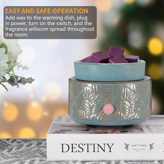 Electric Wax Melt Warmer 4-in-1 Candle Warmer for Scented Wax Melter Cute Ceramic Fragrance Wax Burner for Home Office Bedroom Deco Gift for Women Blue
