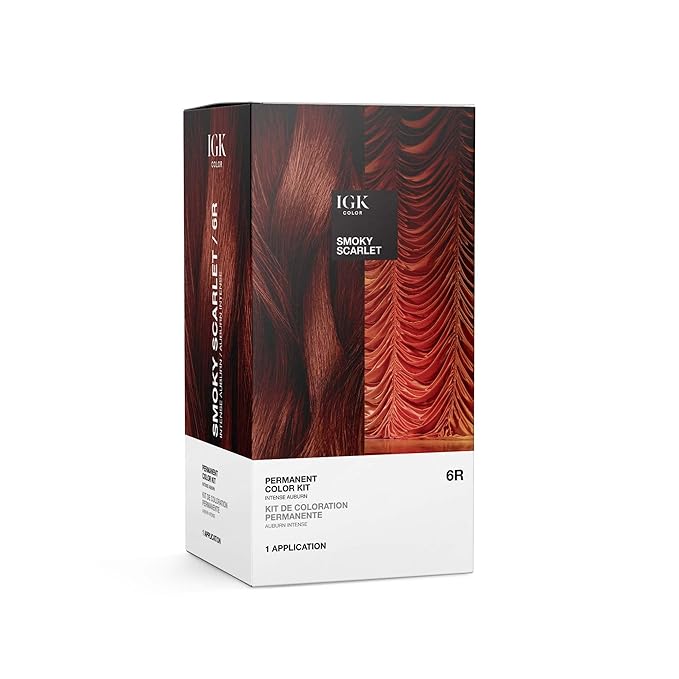 IGK Permanent Hair Dye Color Kit | 6R Smoky Scarlet - Intense Auburn | 100% Gray Color Coverage + Strengthen + Shine | Ammonia Free