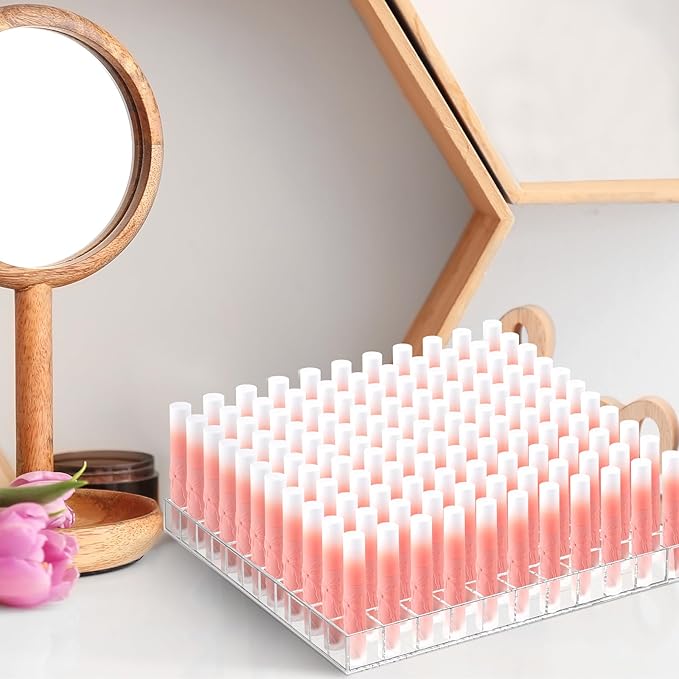 Mumufy Lipstick Holder Clear Acrylic Organizer Makeup Lip Gloss Organizer Plastic Cosmetic Display Case for Lipstick Brushes Bottles Perfume Essential Drawer Vanity Bathroom (121 Slot)