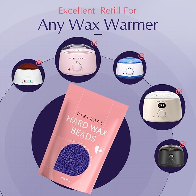 Hard Wax Beads, Wax for Women Sensitive Skin, 1lb, Lavender Formula, Hair Removal for Legs, Brazilian Bikini, Eyebrow, Facial and Full Body