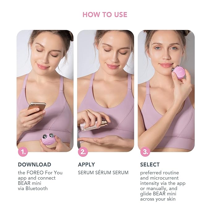 FOREO Firm & Fabulous BEAR mini + Serum Serum Serum 1 Oz Anti aging Starter Kit- Microcurrent Facial Device- Instant Face Lift- Double Chin Eliminator- Facial Skin Care Products- Gift Set- Pearl Pink