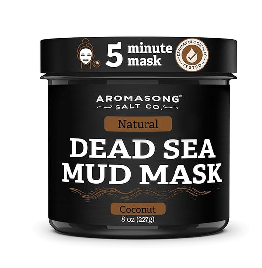 Aromasong Dead Sea Mud Mask with Coconut Oil – 100% Natural Mineral Mud for Face & Body – Hydrating Clay Mask for Pore Cleansing, Acne & Blackhead Removal, Anti-Aging, Firming & Detox