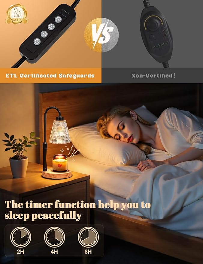 Innqoo Rustic Candle Warmer Lamp with Timer, Dimmable Candle Warmer for Jar Candles, Height Adjustable Wax Melts Warmer, Birthday Gifts for Women Mom, House Warming Gifts New Home Decor