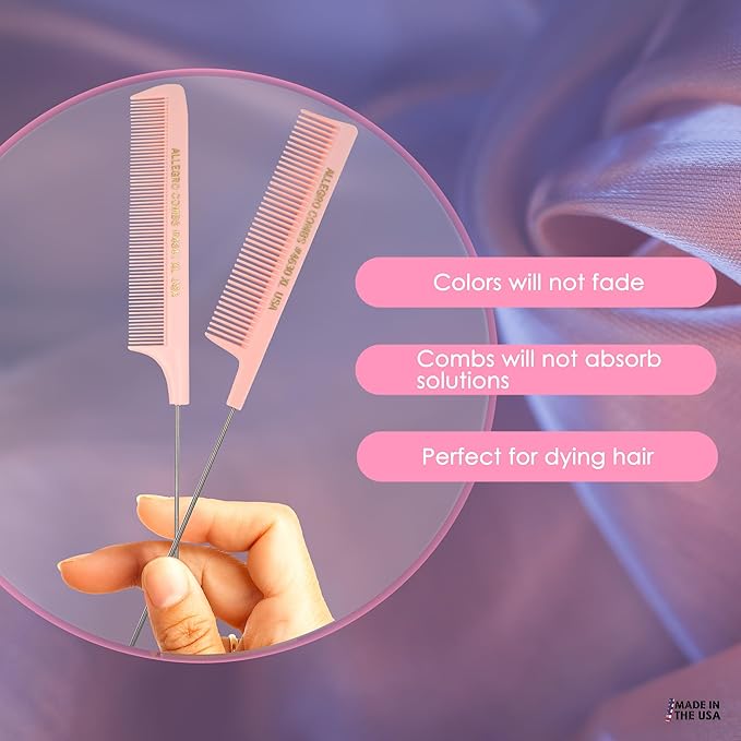 Allegro XL Rat Tail & Pin Combs - Metal Tail Foiling Combs for Stitch Braids - 2 Pc. (Rose)