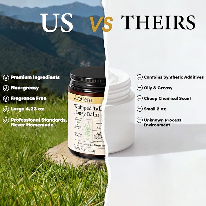 Beef Tallow for Skin - Organic Grass Fed Beef Tallow Balm for Face & Body Moisturizer - Whipped Tallow and Honey Balm Deeply Hydrates for Sensitive, Dry Skin Care - 4.23 oz, Unscented