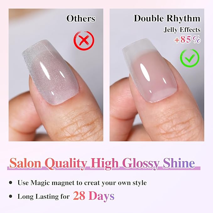 Double Rhythm 0.5 OZ Cat Eye Gel Polish with Magnet 15ML Holographic Glitter Shimmer Translucent Jelly Color Magnetic Nail Polish Salon DIY at Home (MC1031)