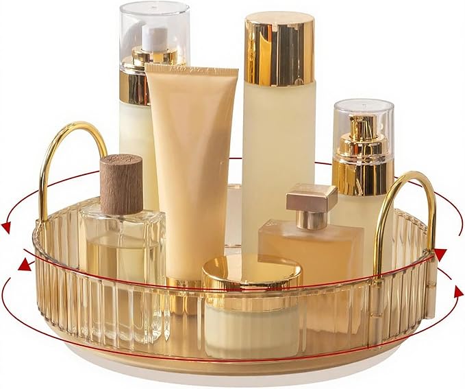360° Rotating Makeup Organizer, Bathroom Make Up Spinning Holder Rack, Large Capacity Cosmetics Storage Vanity Shelf Countertop, Fits Cosmetics, Perfume, Skincare, Lipsticks(1 Tier, Yellow)