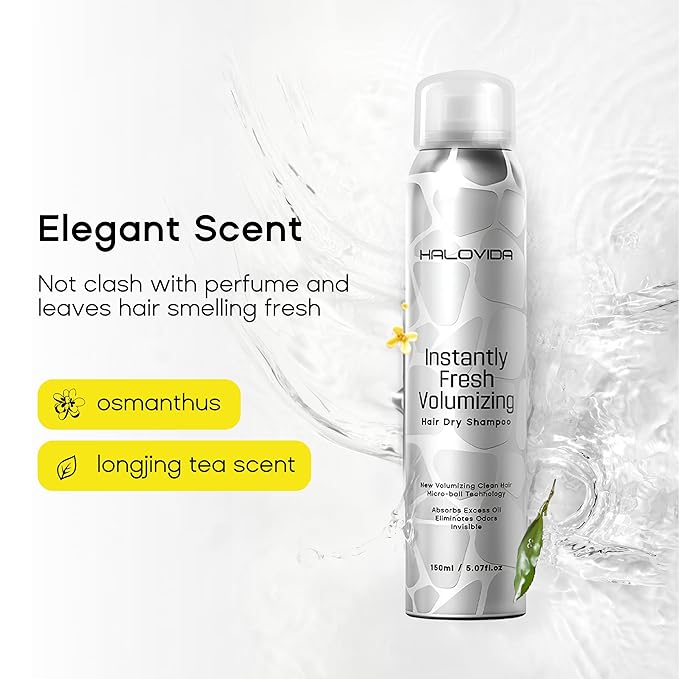 HALOVIDA Dry Shampoo for Women, Dry Scalp Shampoo Spray for Dark Hair Leaves No White Residue, Absorb Oils, Volumizing & Refresh Hair for 72 Hours, 5.07 Fl Oz