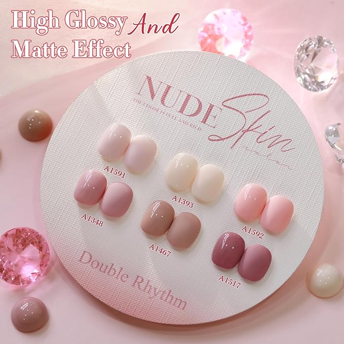 Double Rhythm 6 Pcs 15 ML Gel Polish Set Same Color Same Bottle Soak Off Gel Polish Kit Nail Art Manicure Salon DIY at Home for Women (Light Dark Nude Pink Beige-T6-17)