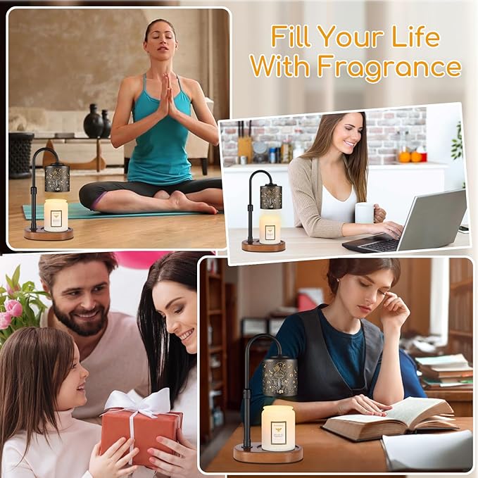 Dimmable Candle Warmer Lamp with Timer Adjustable Height for Scented Jar Candles Electric Candle Wax Melt Warmer for Home Decor Christmas Birthday Gifts for Women Mom(Mushrooms+Bees)