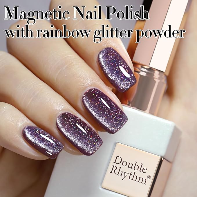 Double Rhythm 0.5 OZ Cat Eye Gel Polish with Magnet 15ML Holographic Glitter Shimmer Translucent Jelly Color Magnetic Nail Polish Salon DIY at Home (MC1062)