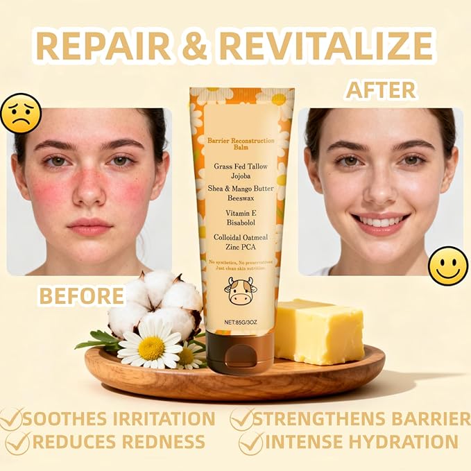 Tallow Glow Balm,Tallow and Honey Balm,with Colloidal Oatmeal,Deep Nourishment to Support Skin's Natural Barrier,Soothes and Replenishes Dry Skin.