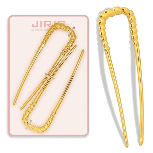 2PCS 5.5Inch French Hair Pins Large U-Shaped Pins for Women and Girls Fashion Metal Hair Pin French Twist Hair Pins for Buns, Updos,Stylish and Functional(set4-gold)