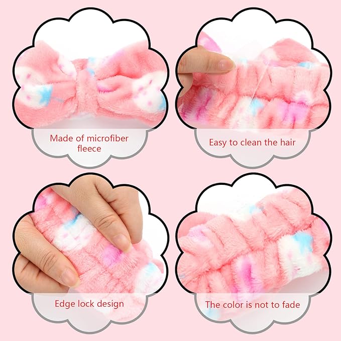 3 Pcs Towel Headbands for Women Headband for Washing Face Facial Hair Band Skincare Microfiber Bowtie Headband Makeup Terry Cloth Headbands Spa Shower Hair Band for Women Girls (Bright Patterns)