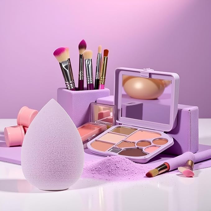 12 PCS Mini Makeup Sponge Small Beauty Sponge Blender Set for Foundation, Powder, Concealer Highlight,and Eye Shadow, Purple