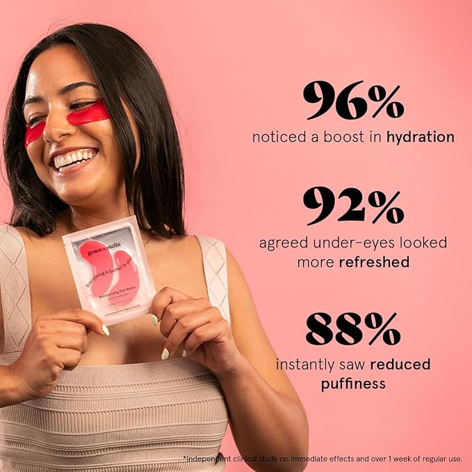 grace & stella Award Winning Under Eye Mask - Reduce Dark Circles, Puffy Eyes, Eye Bags, Wrinkles - Undereye Patches - Friendship Gifts for Women (Pink Eye Mask 48 Pairs + Hyaluronic Acid Serum 17ml)