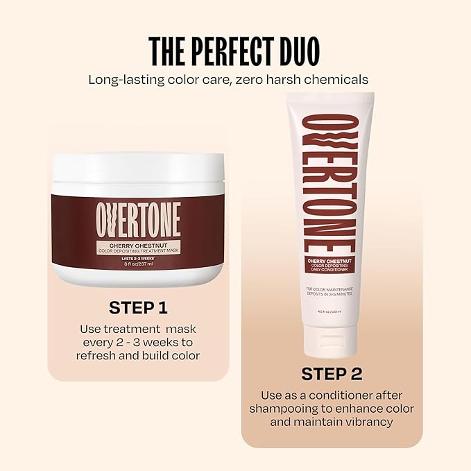 Overtone Semi Permanent Hair Color Conditioner, Cherry Chestnut, 8 oz, Nourishing, Damage-Free, Color Depositing Mask for All Hair Types with Shea Butter & Coconut Oil, Vegan & Cruelty-Free