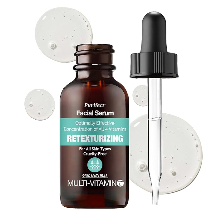 Purifect Multi-Vitamin Facial Serum for Retexturizing, Glowing Healthy Face Skin with Vitamin C B E K – Made in USA | Targets Redness & Discoloration, Hydrates Deeply, Smooths Texture, Plumps Skin