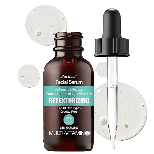 Purifect Multi-Vitamin Facial Serum for Retexturizing, Glowing Healthy Face Skin with Vitamin C B E K – Made in USA | Targets Redness & Discoloration, Hydrates Deeply, Smooths Texture, Plumps Skin