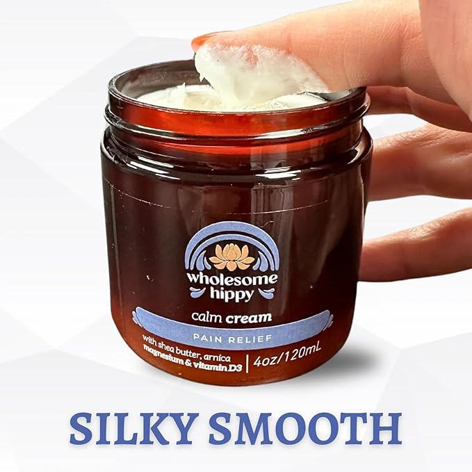 Wholesome Hippy Magnesium Calm Cream – All Natural Body Butter with Magnesium, Vitamin D3, Arnica & Turmeric – Soothing Moisturizer for Skin Wellness & Relaxation – 4oz